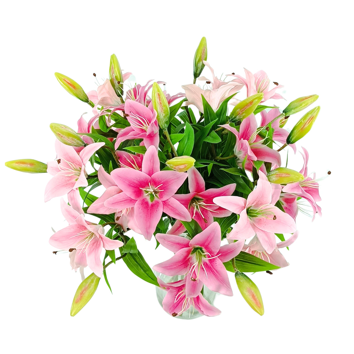 Tiger Lillies Pink Arrangement in Glass Vase