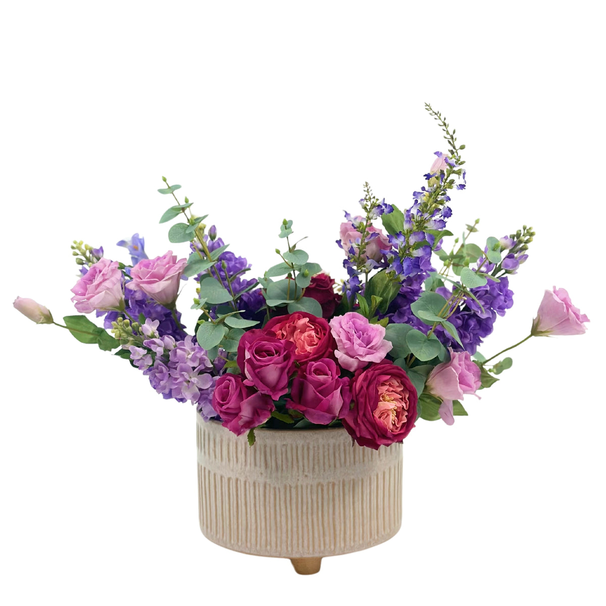 Rose Snapdragon Freezia Eucalyptus Mix Arrangement in Ceramic Planter