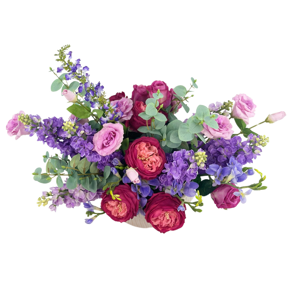 Rose Snapdragon Freezia Eucalyptus Mix Arrangement in Ceramic Planter