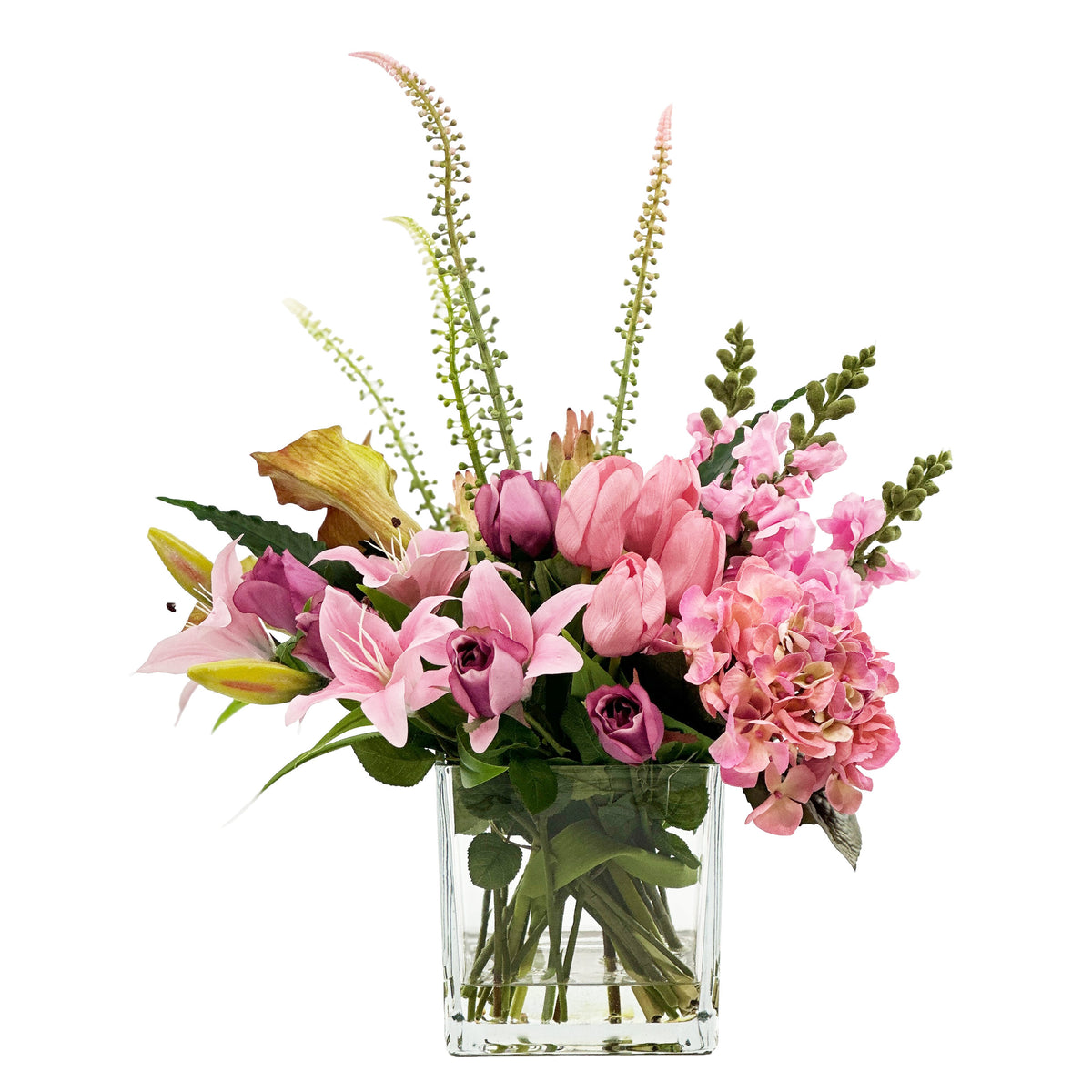 Mix Arrangement Pink Snapdragon Purple Tulip Arum Lily Rose Tiger Lily