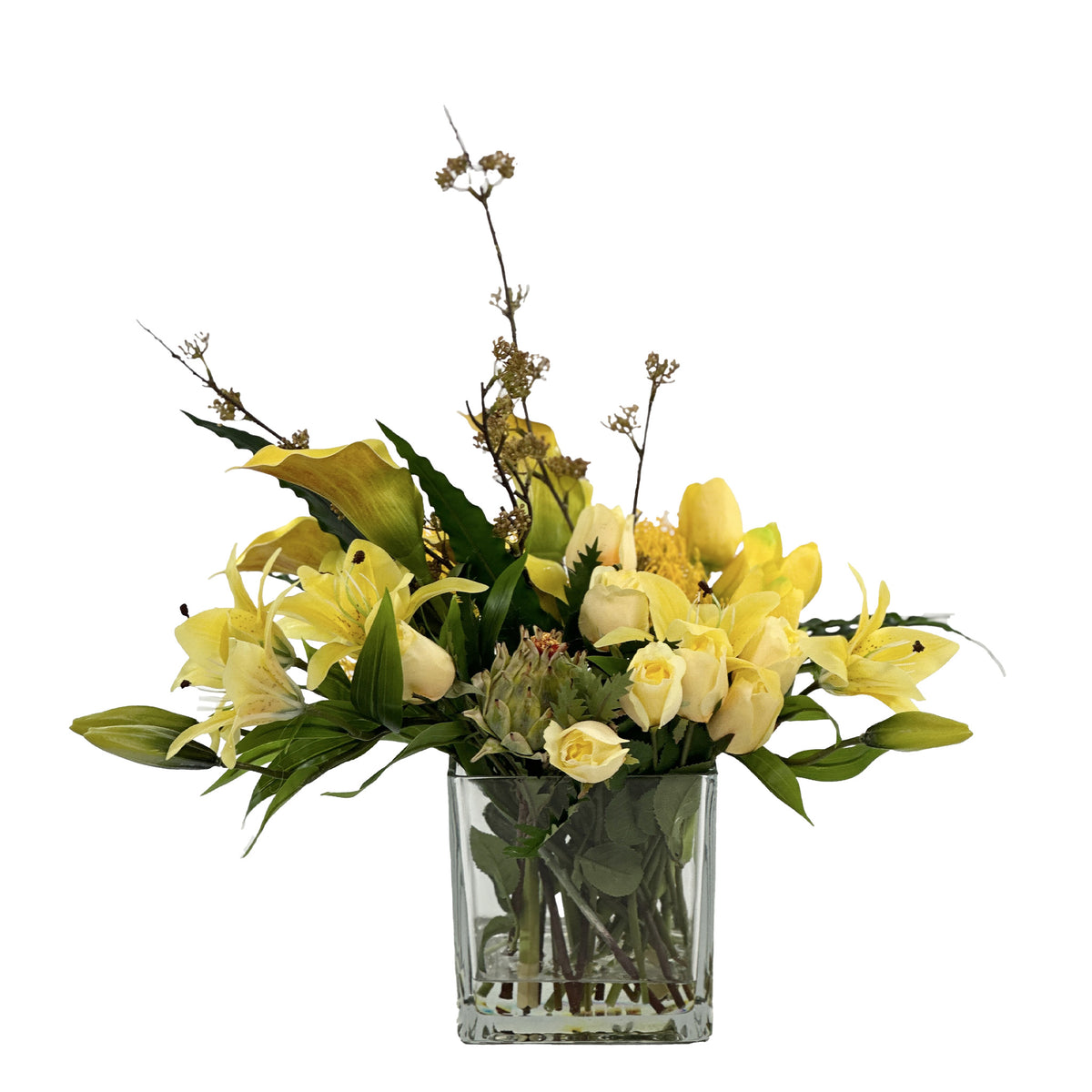 Mix Yellow Tiger Arum Lily and Rose Flower Arrangement