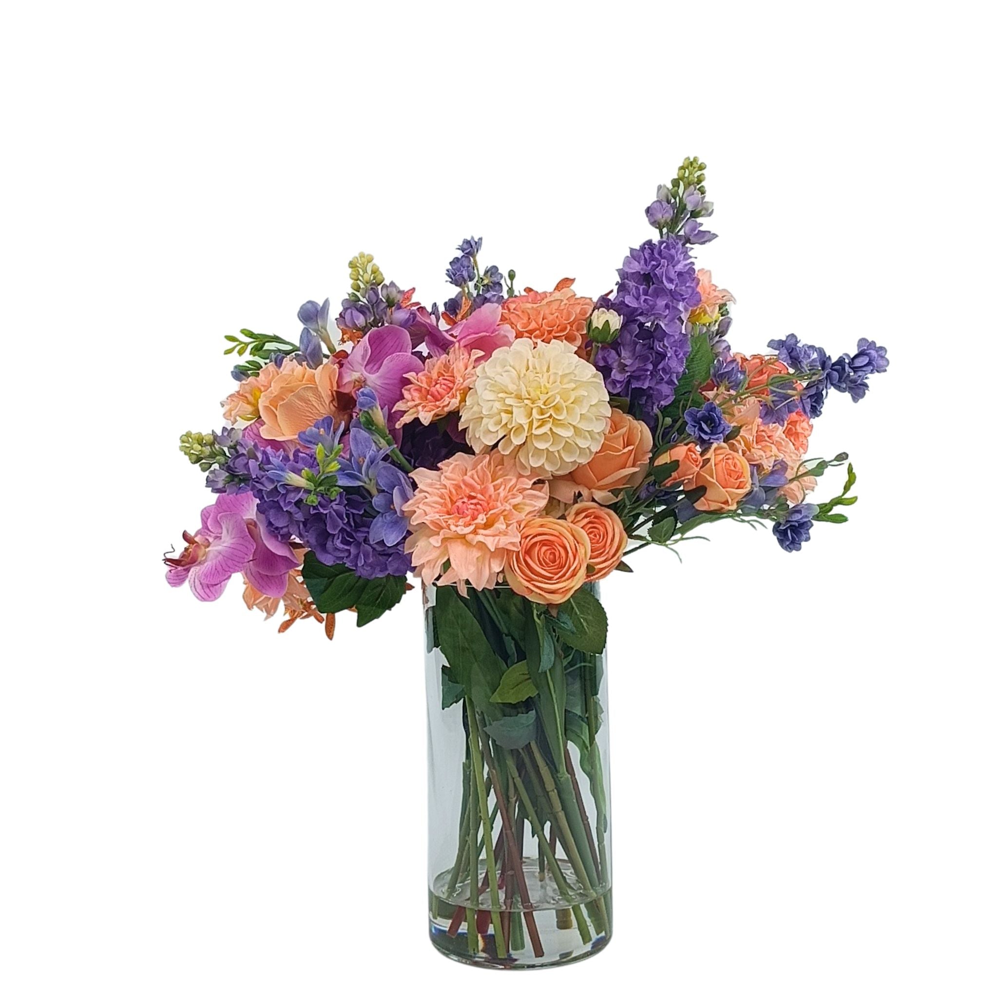 Dahlia Roses Snapdragon Freezia Orchid Mix Arrangement in Glass