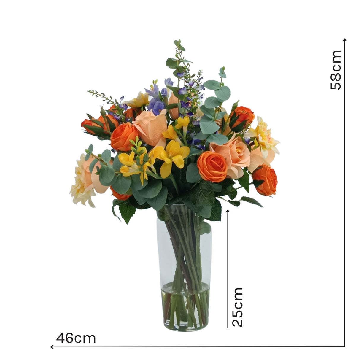 Mix Freezia Dahlia Roses in Tapered Glass Vase