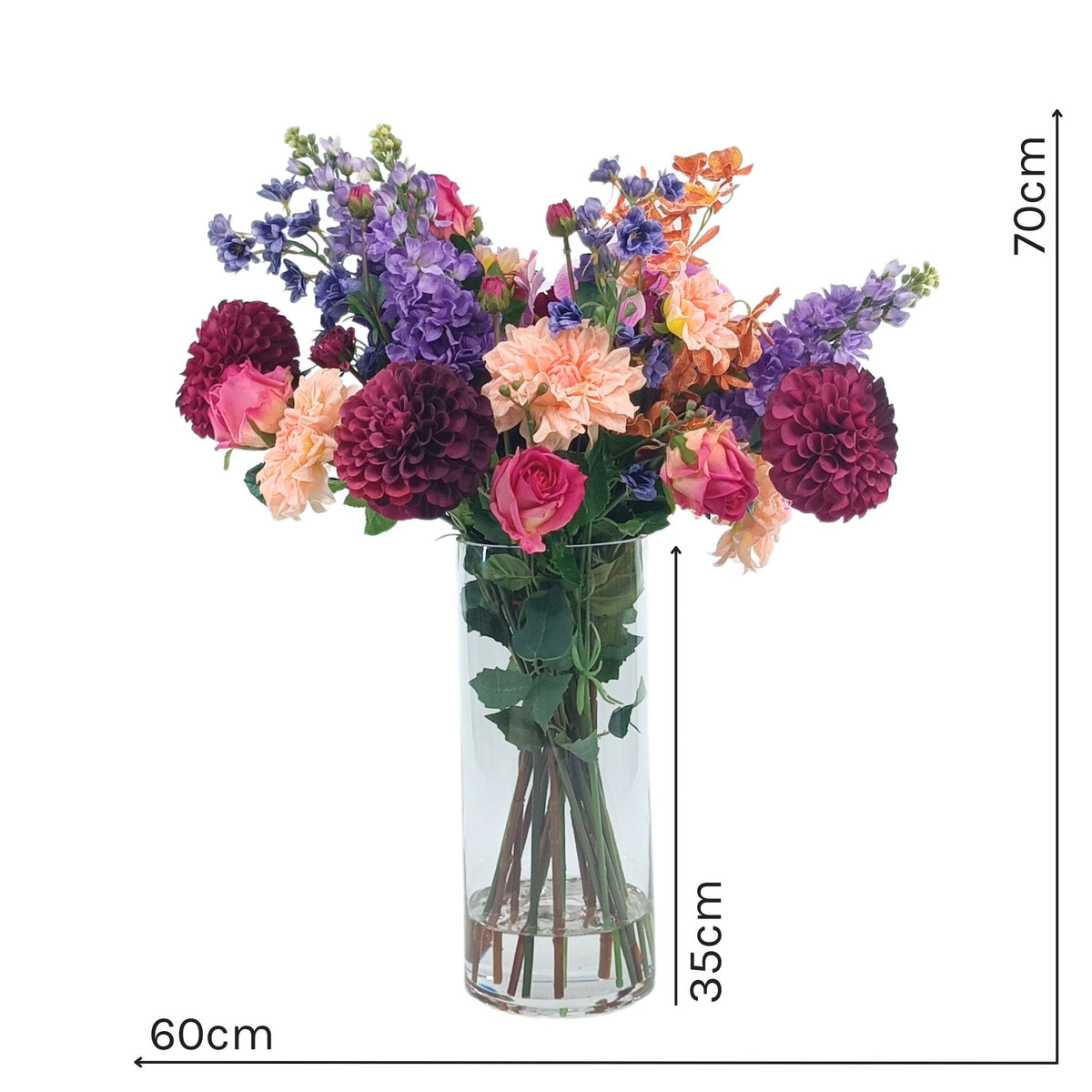Mix Rose Snapdragon Orchid Dahlia Arrangement in Cylinder Glass Vase