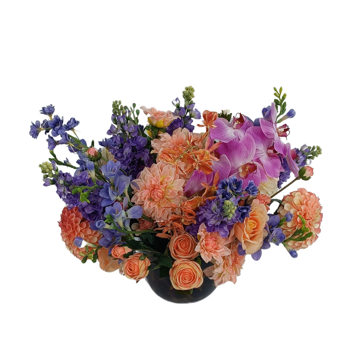 Mix Rose Snapdragon Dahlia Silk Flower Arrangement in Tortoise Shell Vase. Top view available from www.plantcouture.co.za. 