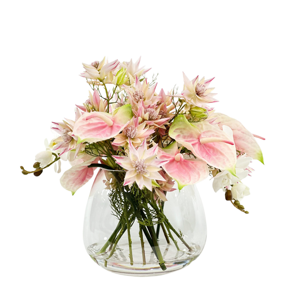 Blushing Bride, Orchid and Anthurium Arrangement  Pink in Tulip vase