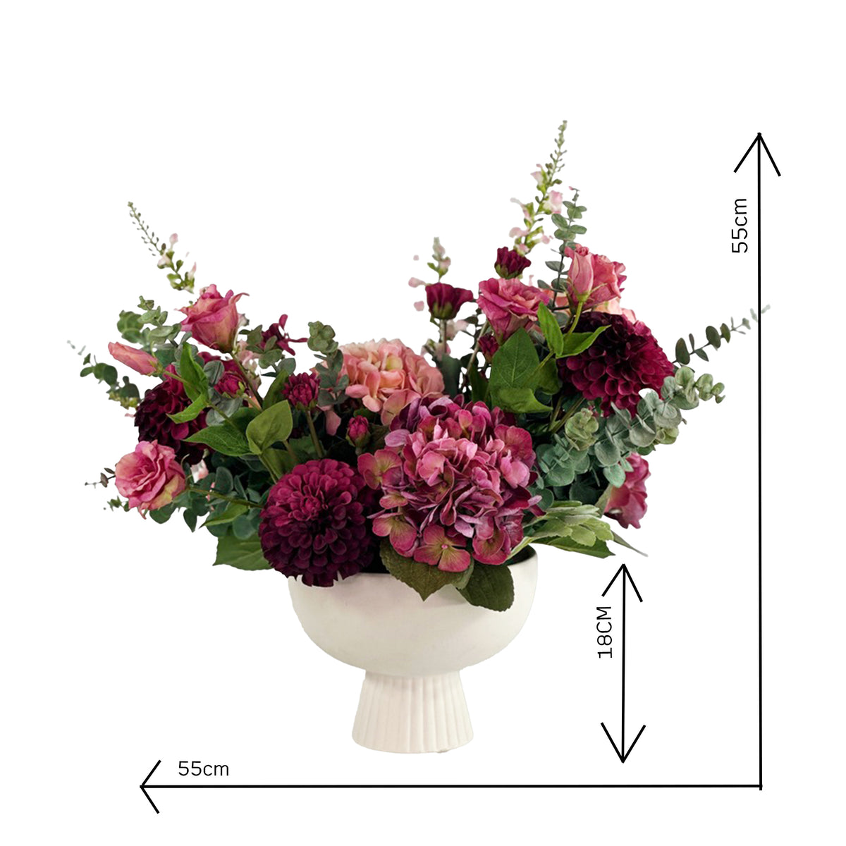 Hydrangea Dahlia Eucaluptus mix in White ftd Ceramic