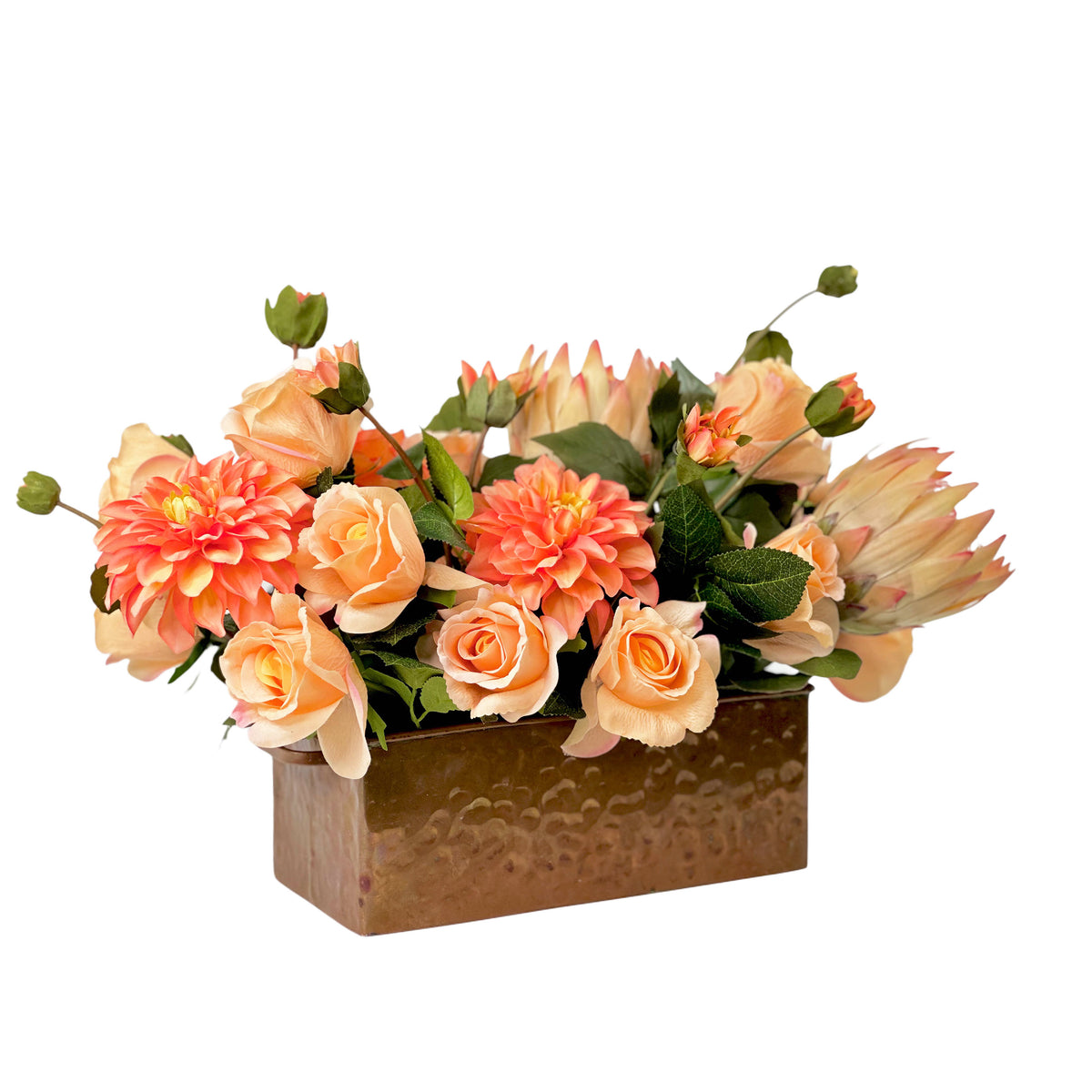 Artificial Mix Proteas and Roses in Copper Pot