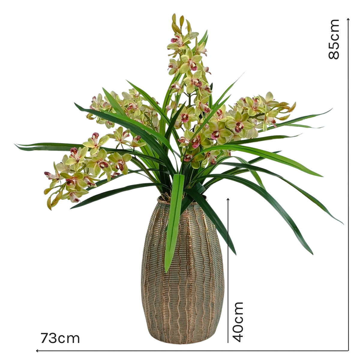 Cymbidium Orchid Green Arrangement in Gold Bullet Tin Vase