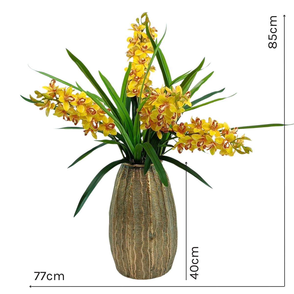 Cymbidium Orchid Yellow Arrangement in Gold Bullet Tin Vase