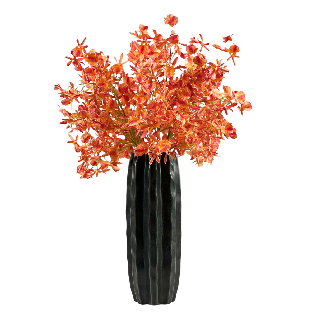 Oncidium Orange Arrangement in Black Ceramic Vase