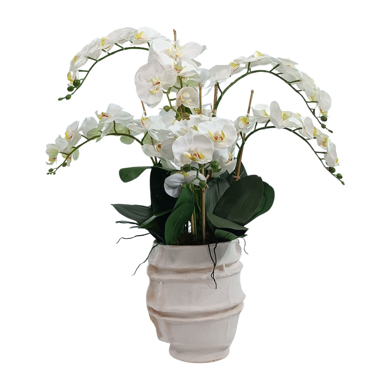 Phalaenopsis White Silk Flower Arrangement in Ceramic Vase