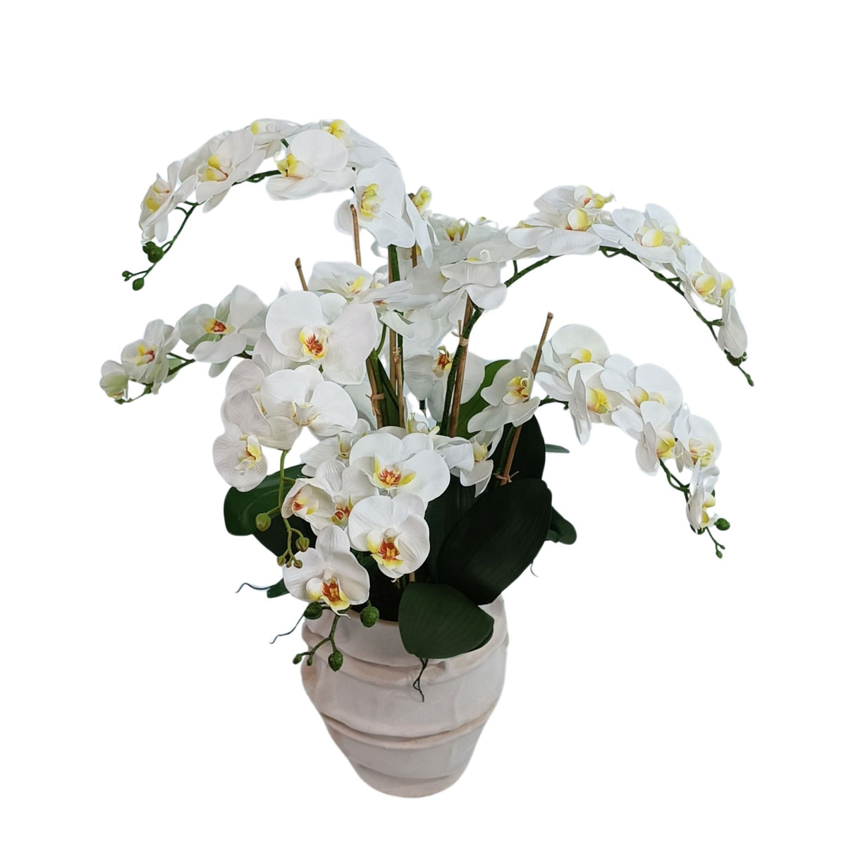 Phalaenopsis White Silk Flower Arrangement in Ceramic Vase