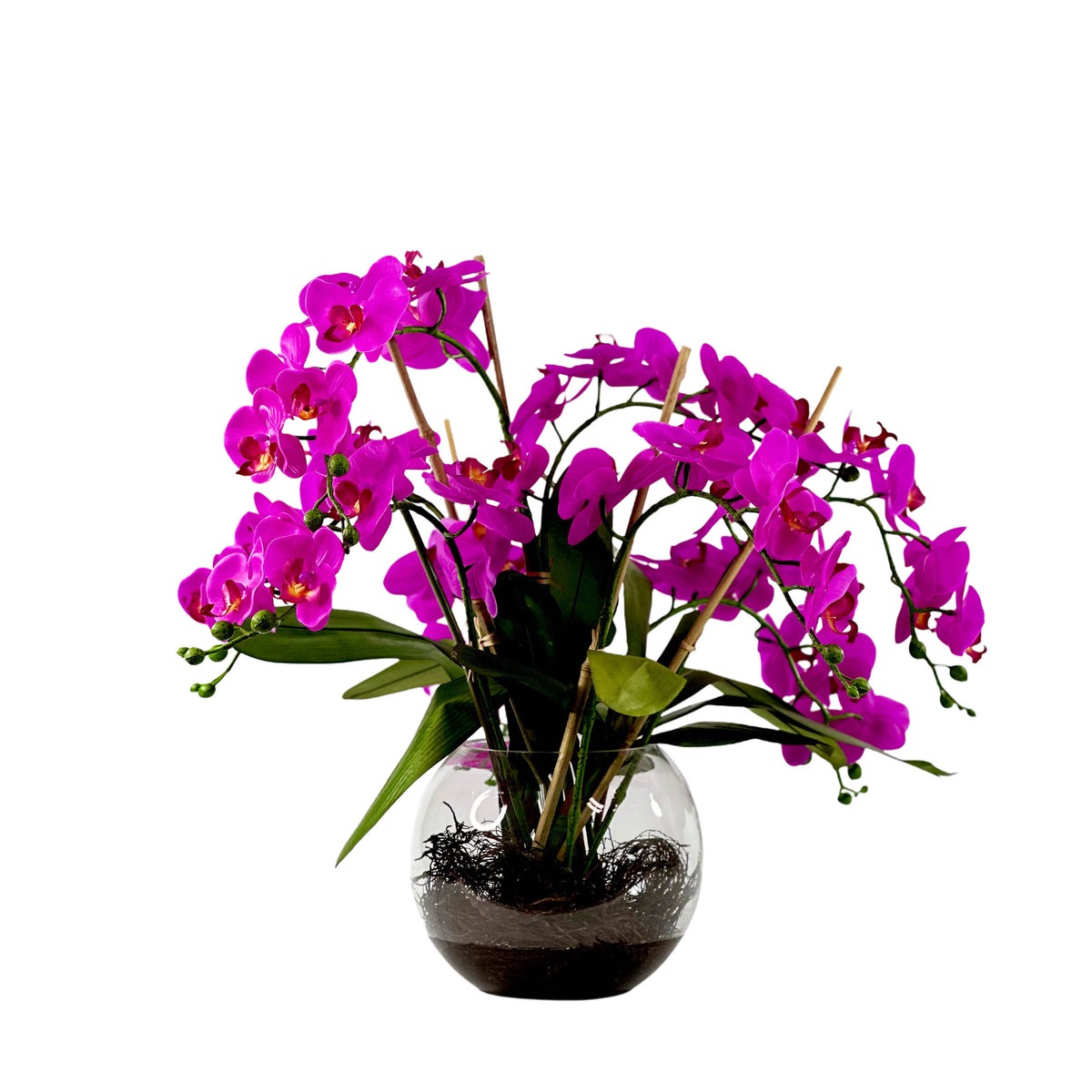 Artificial Phalaenopsis Orchid Fushia in a Bubble Ball Vase