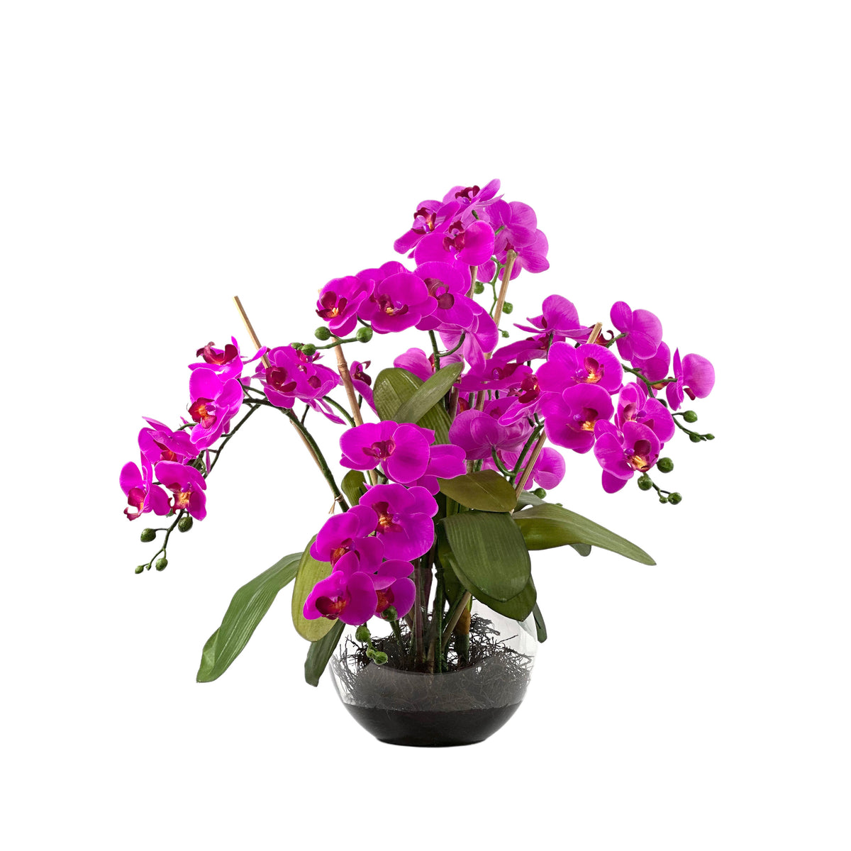 Artificial Phalaenopsis Orchid Fushia in a Bubble Ball Vase