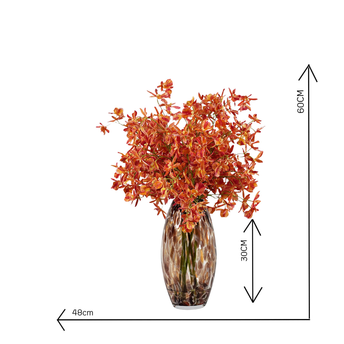 Artificial Oncidium orchid in stunning Prague vase with measurements 48cm wide and 60cm tall