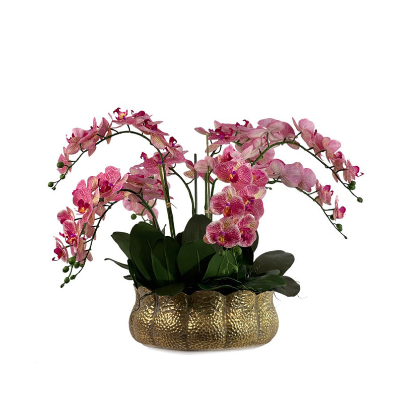 Pink Artificial Phalaenopsis Orchid Arrangement in Gold Tulip Tin