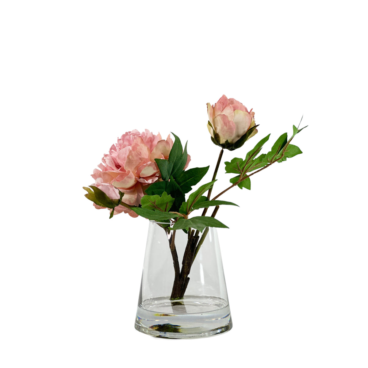 Artificial Peonie Pink Stem in Conicle Glass Vase Small