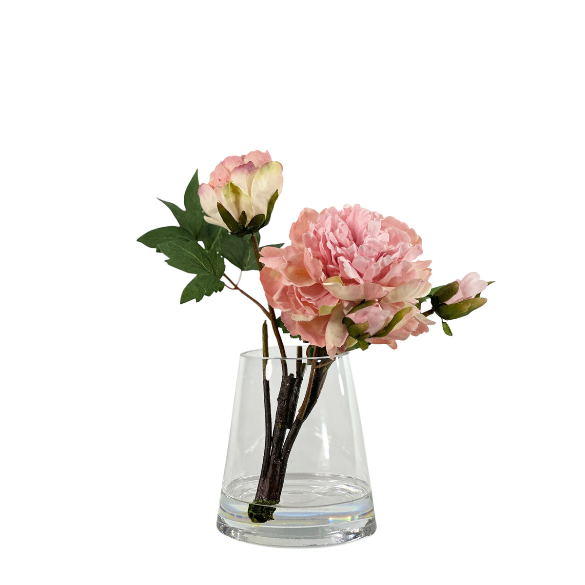 Faux Peonie Stem in Conicle Glass Vase Small
