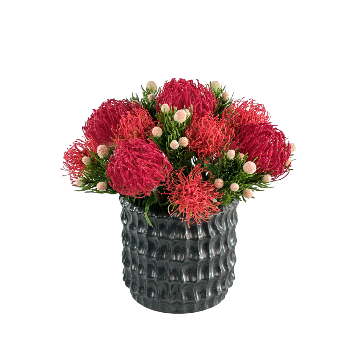 Artificial Pincushion Red Arrangement in pot