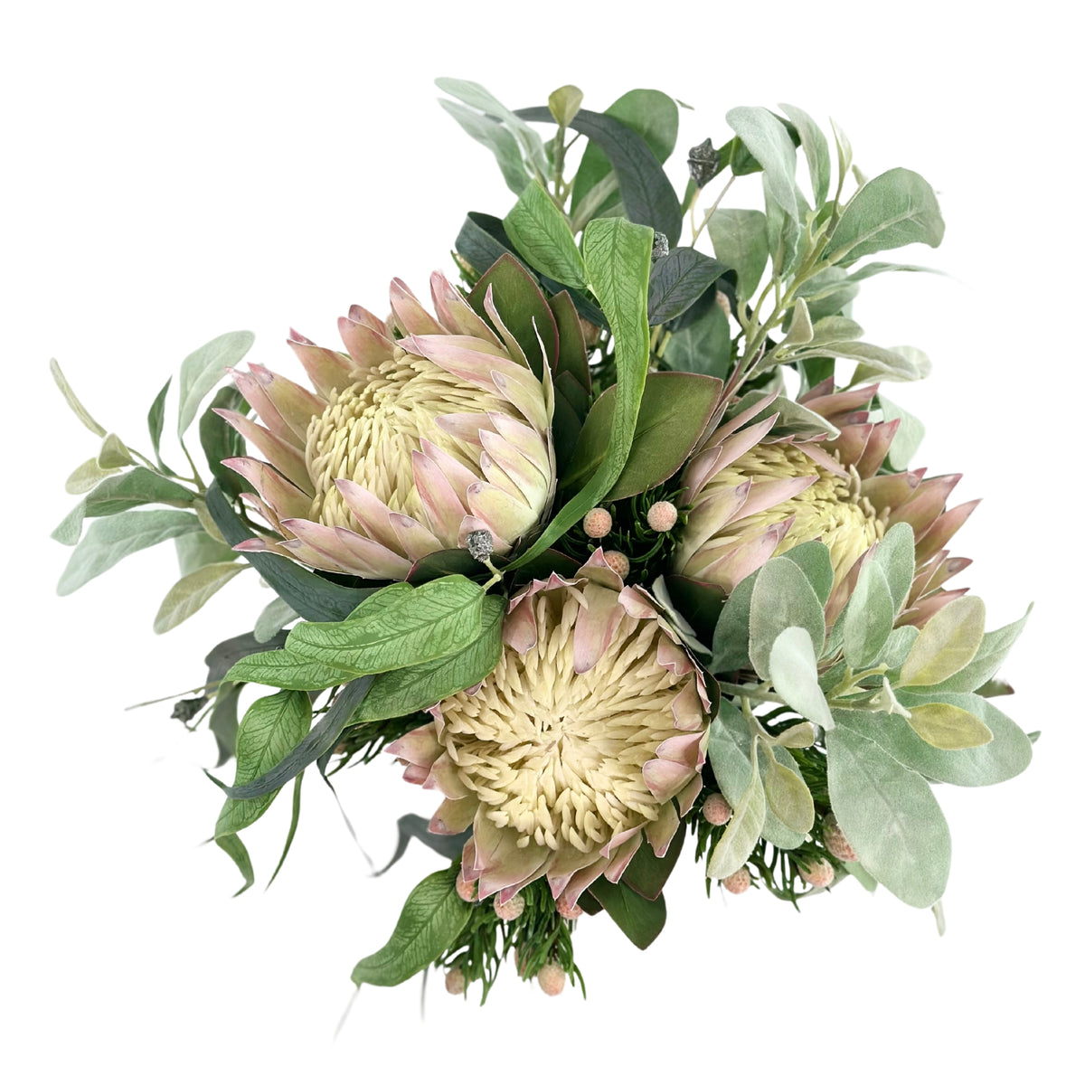 Proteas Eucalyptus Arrangement in Shiny Vase