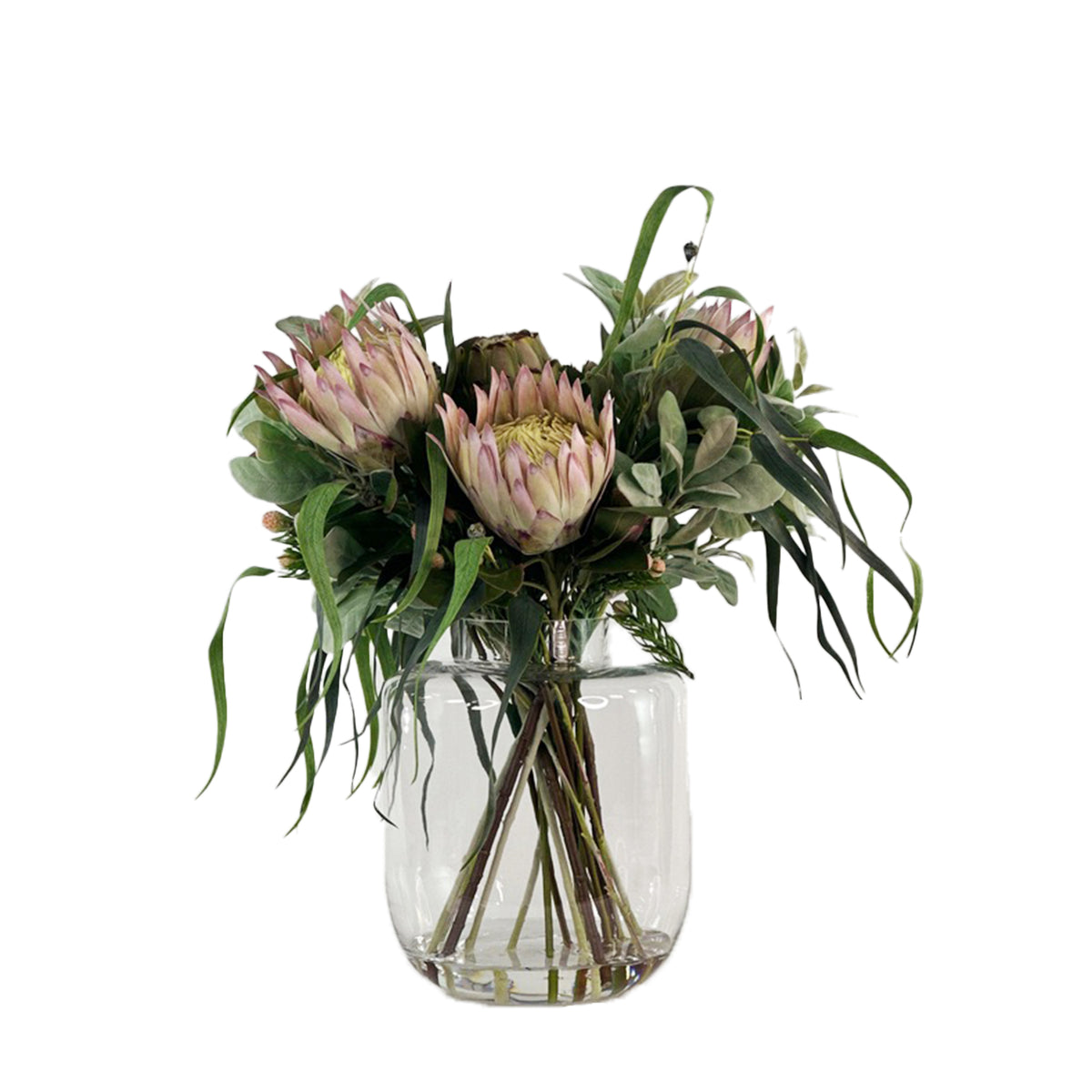 Proteas Eucalyptus Arrangement in Shiny Vase