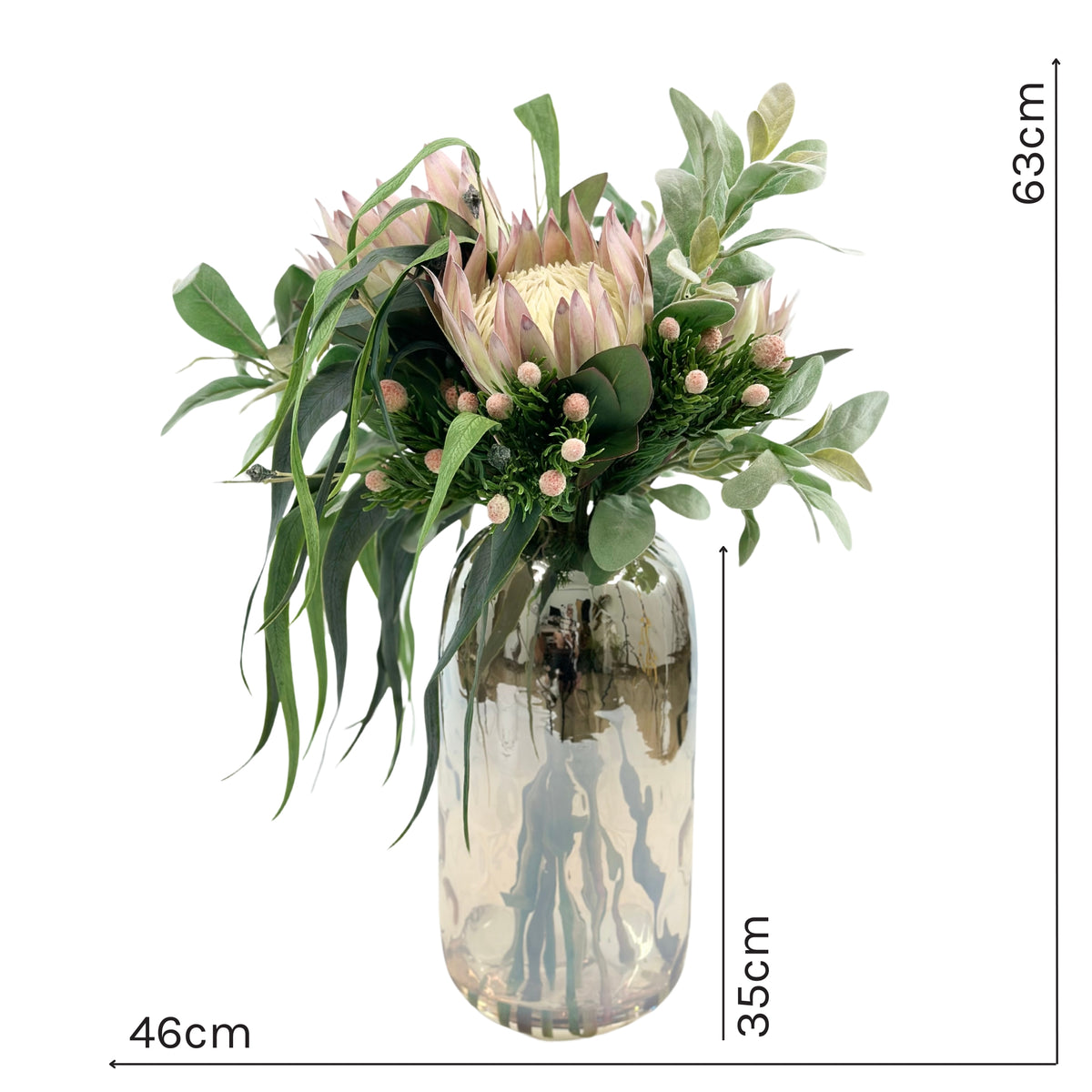 Proteas Eucalyptus Arrangement in Shiny Vase