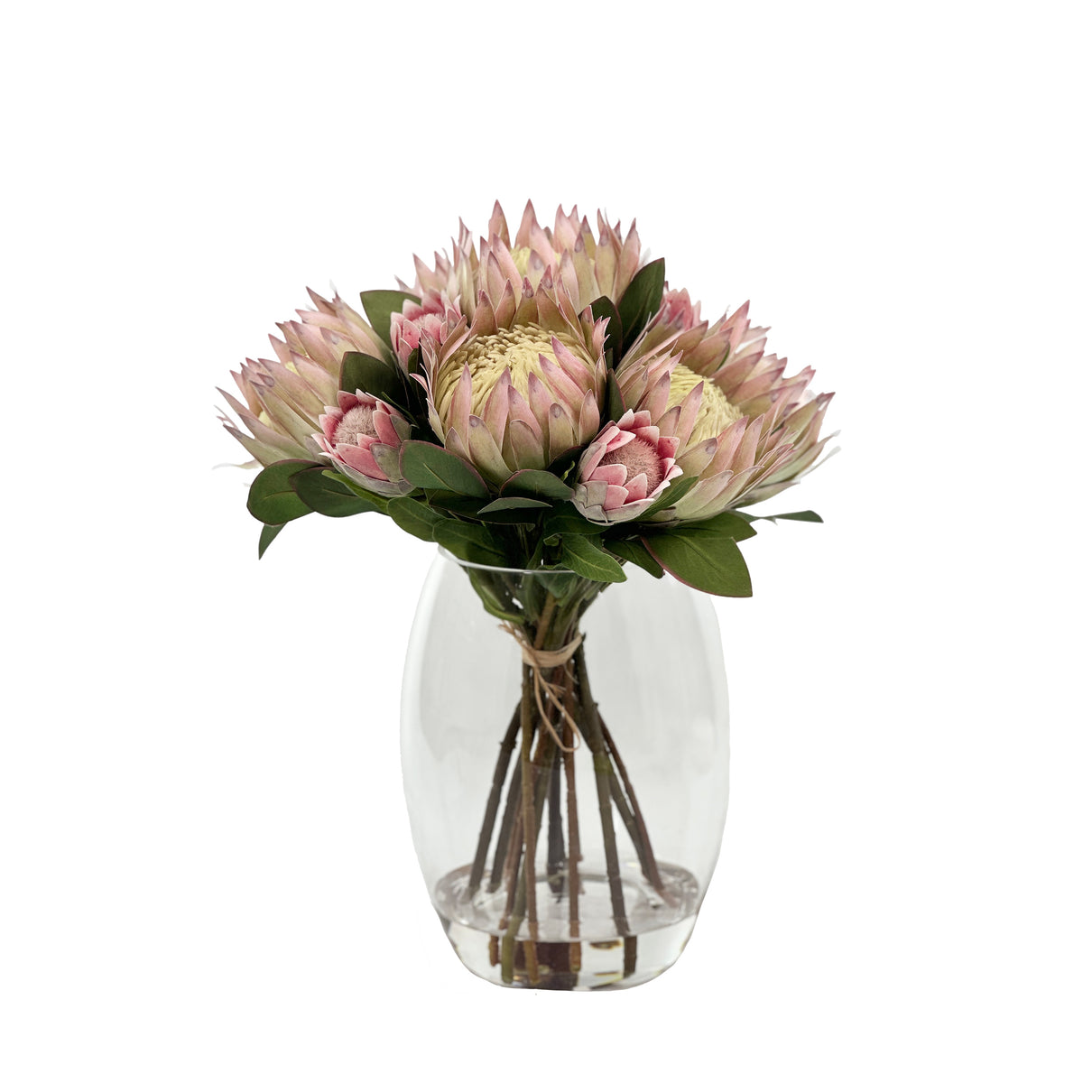 Green and Pink Protea Silk Flower Arrangement. Full front view. Purchase arrangements from www.plantcouture.co.za