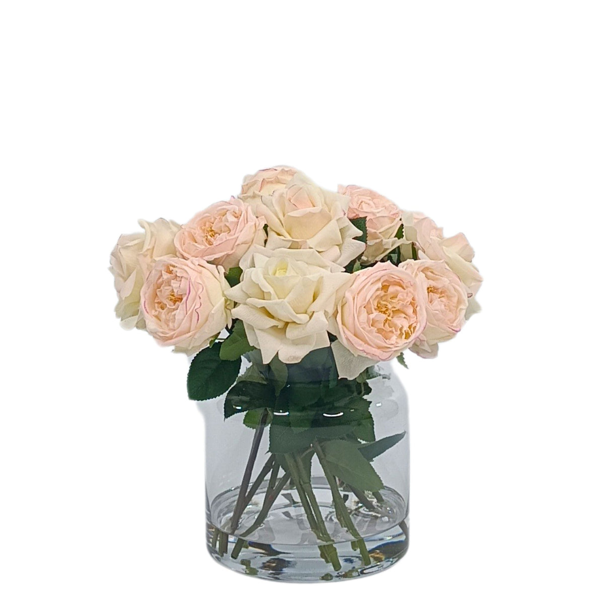Rose White Pink Arrangement in Glass Vase