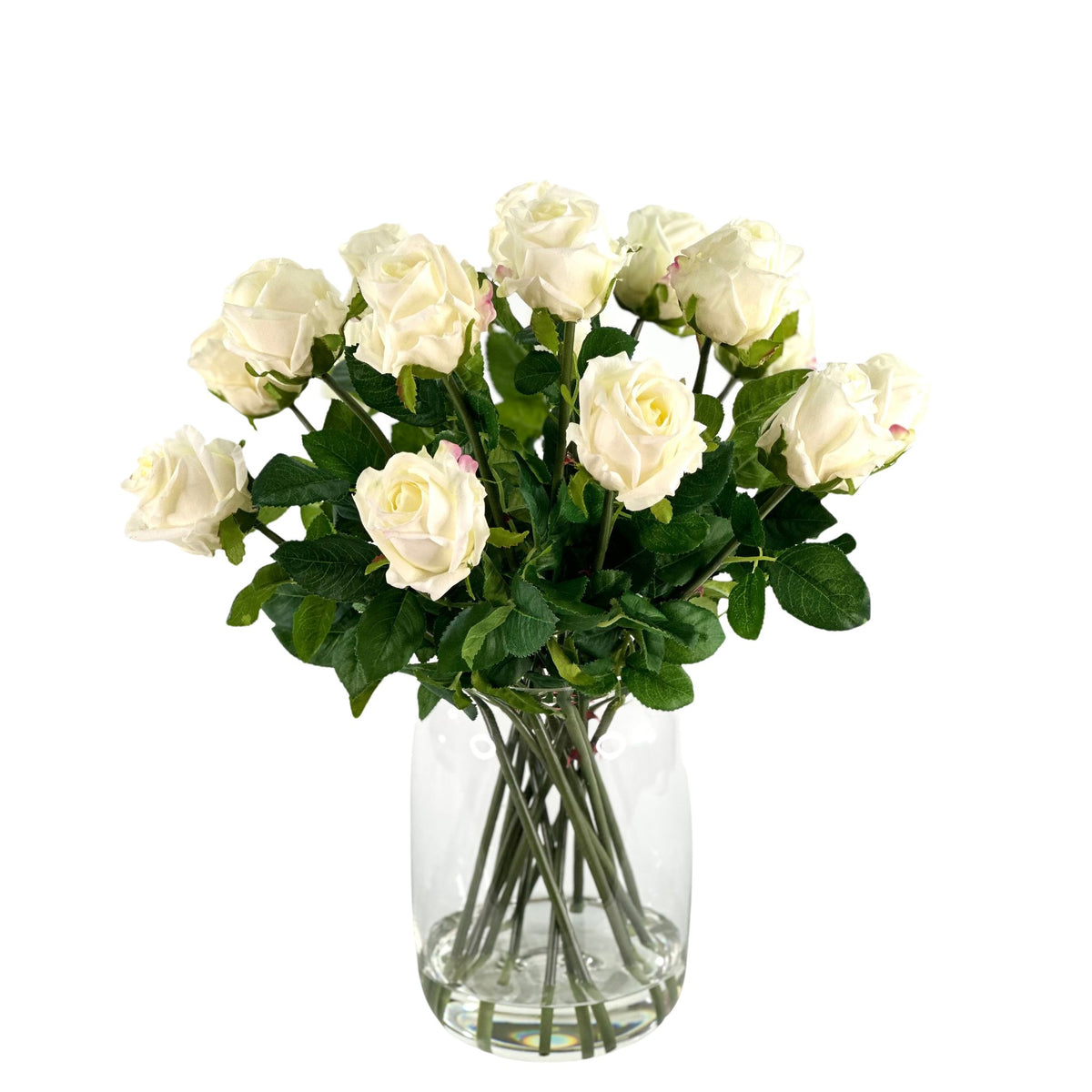 Rose White Arrangement in Glass. Full view. Available from Plant Couture.