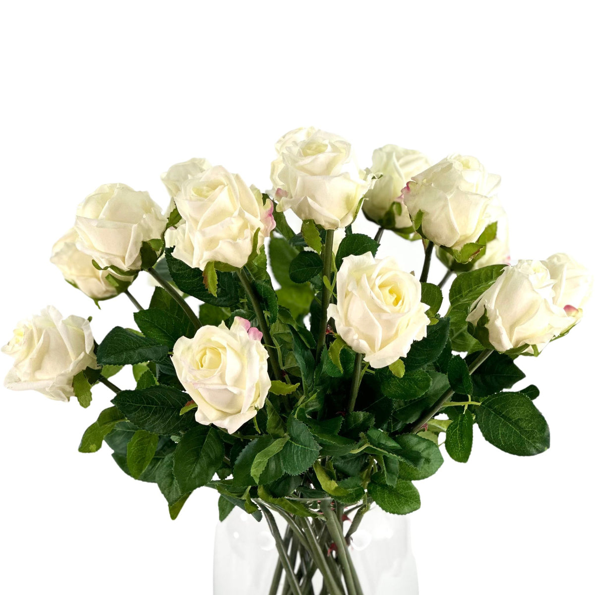 Rose White Arrangement in Glass. Close up view. Available from Plant Couture.