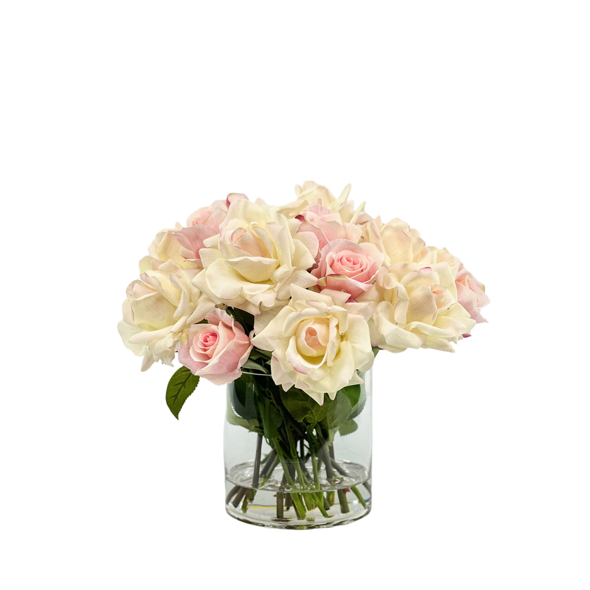 Artificial Roses Pink and White in Cylinder Vase Set in Faux Water