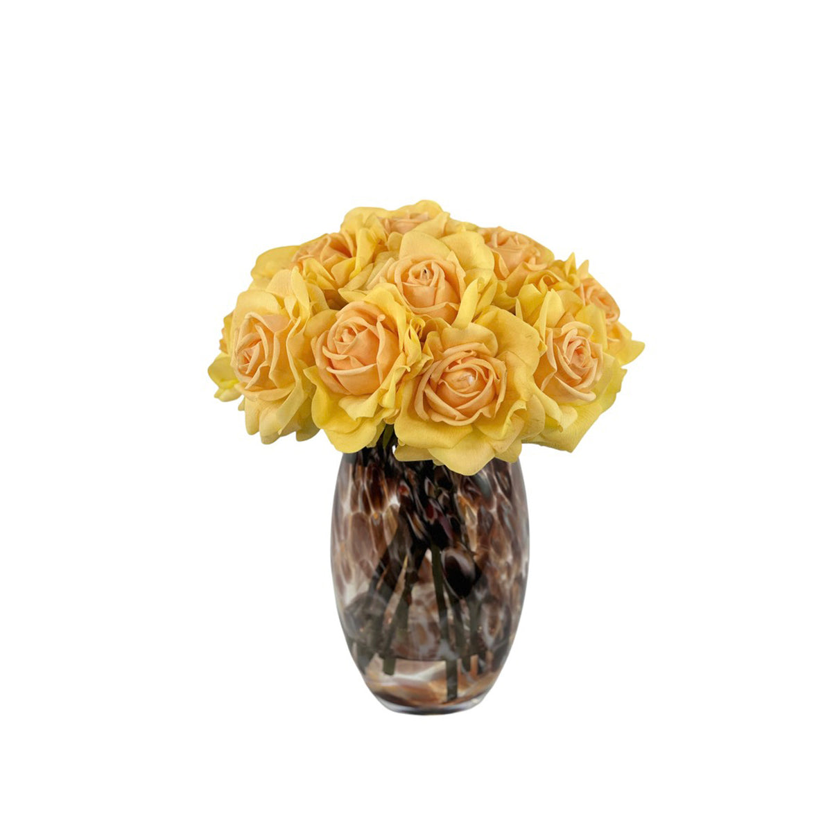 Artificial Open yellow roses in stunning Prague vase