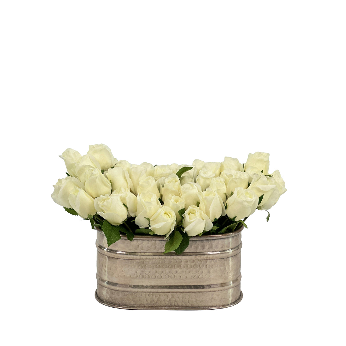 White Roses Arrangement In Oval Tin
