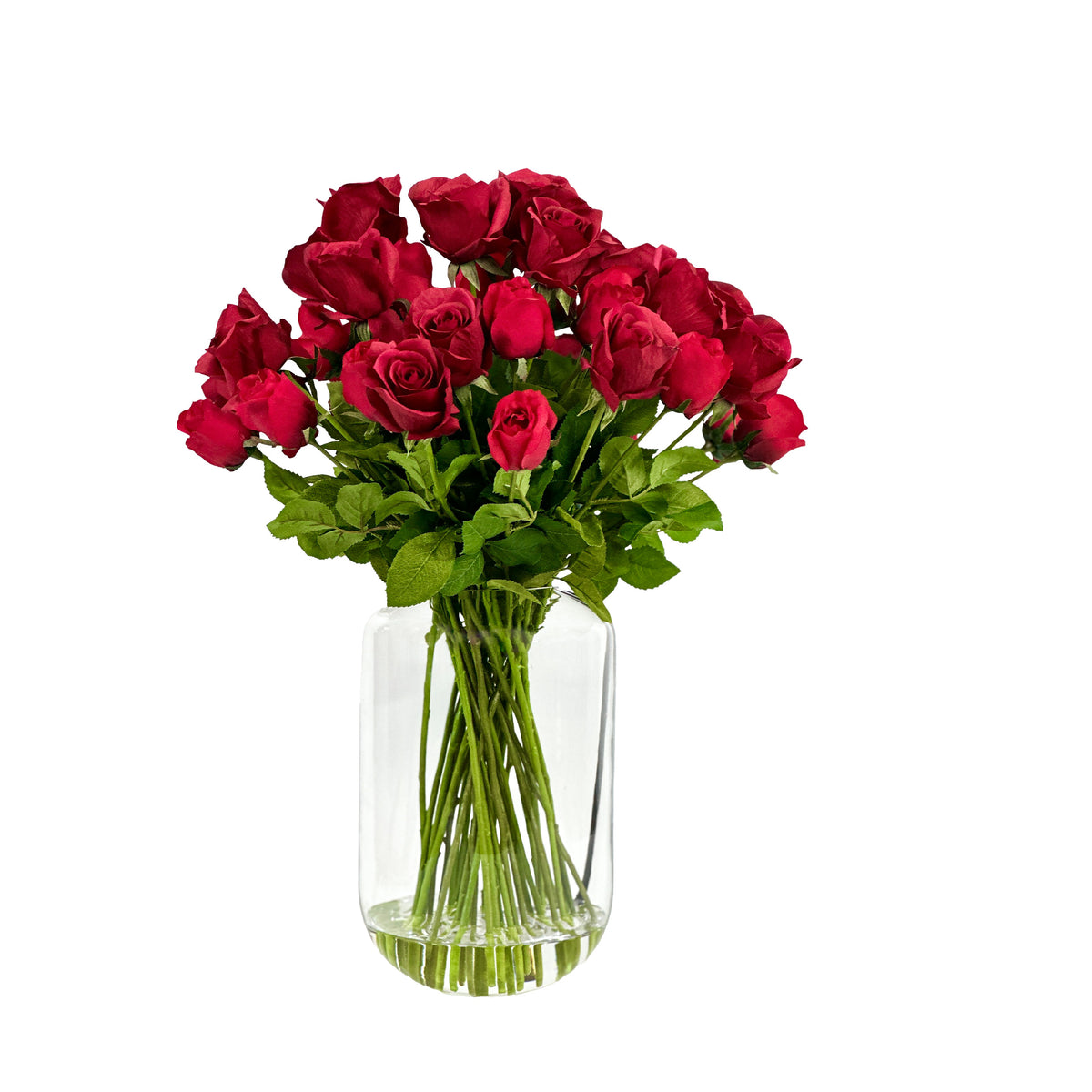 Long-Stemmed Red Rose Flower Arrangement in Glass Vase