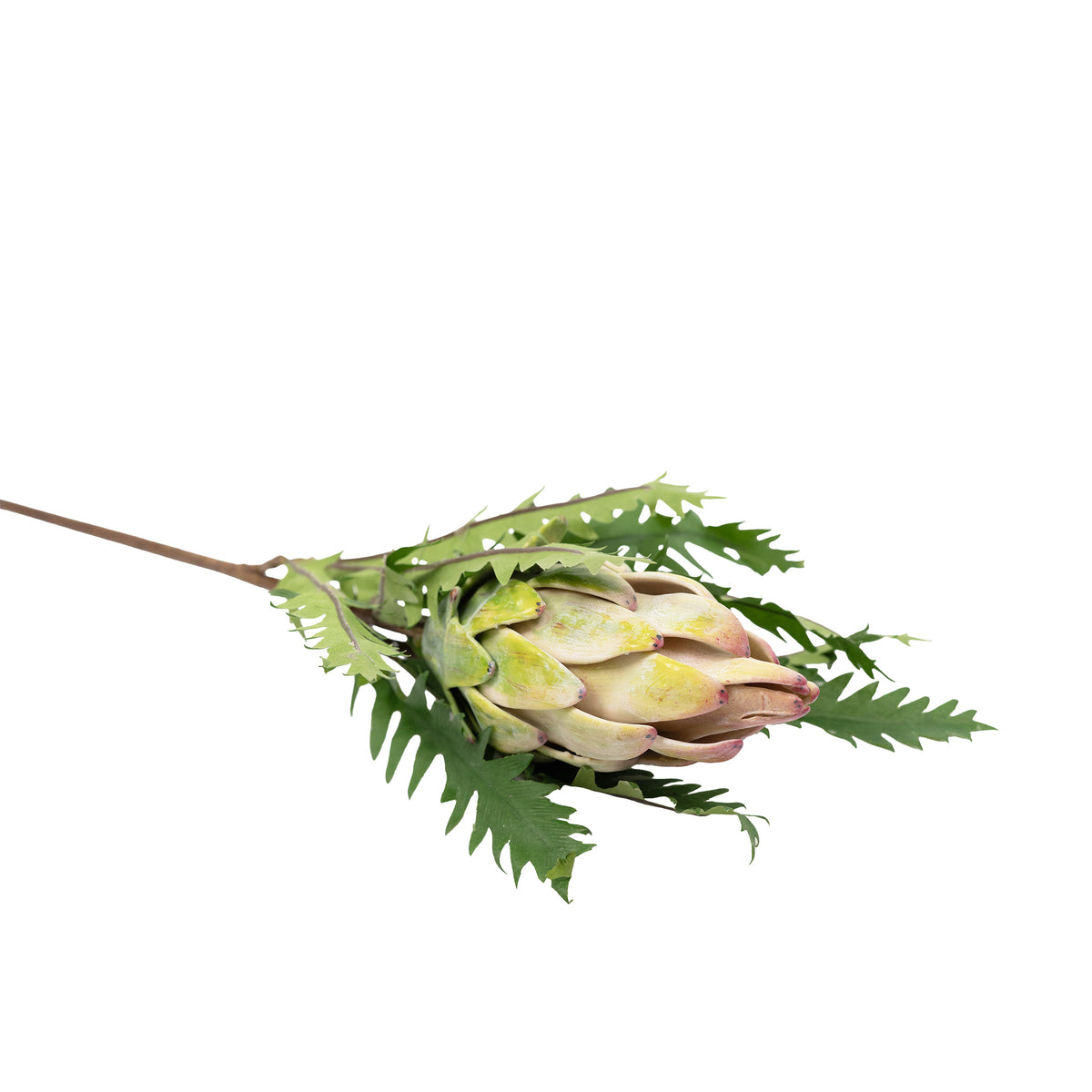 Artichoke Closed Green White Silk Flower Stem - 62cm