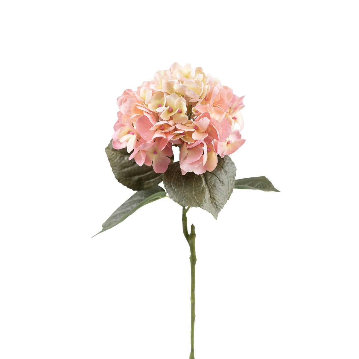Hydrangea Pink Beige Real Touch Silk Flower Stem - 65cm