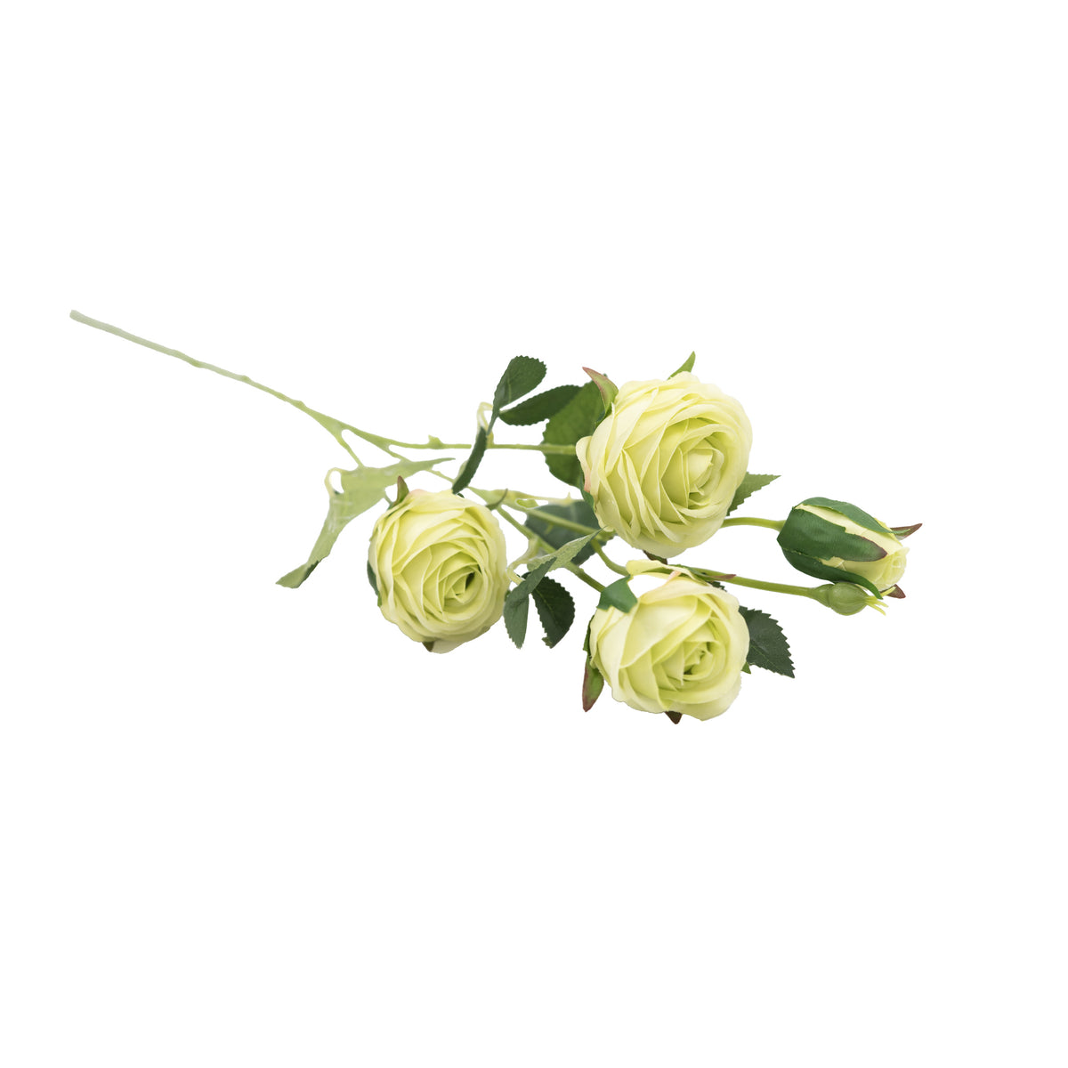 Rose Floribunda Cream Green Silk Flower Stem - 60cm