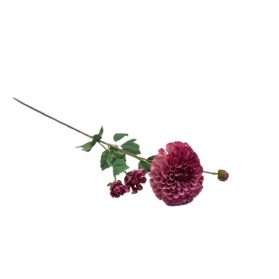 Dahlia Pom Pom Purple Pink Silk Flower Stem. Standing at 80cm tall. Lying down view. Buy from Plant Couture. www.plantcouture.co.za