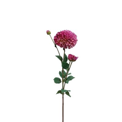 Dahlia Pom Pom Purple Pink Silk Flower Stem. Standing at 80cm tall. Close up view. Buy from Plant Couture. www.plantcouture.co.za