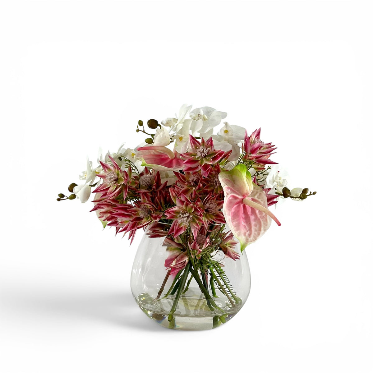  Artificial Blushing Bride Orchid and Anthurium Arrangement Pink in Tulip vase