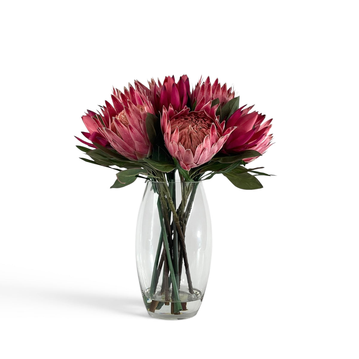 Artificial Pink Protea in a Barrel Vase 