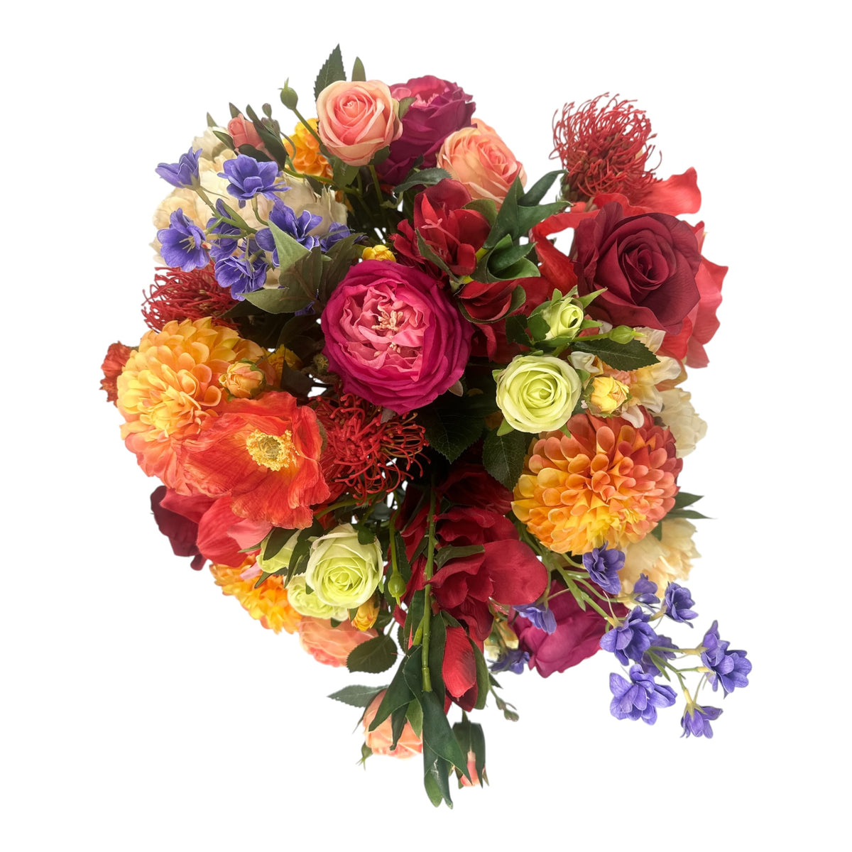 Mixed Dahlia Pompom and Gladiolus Arrangement in a Glass Vase