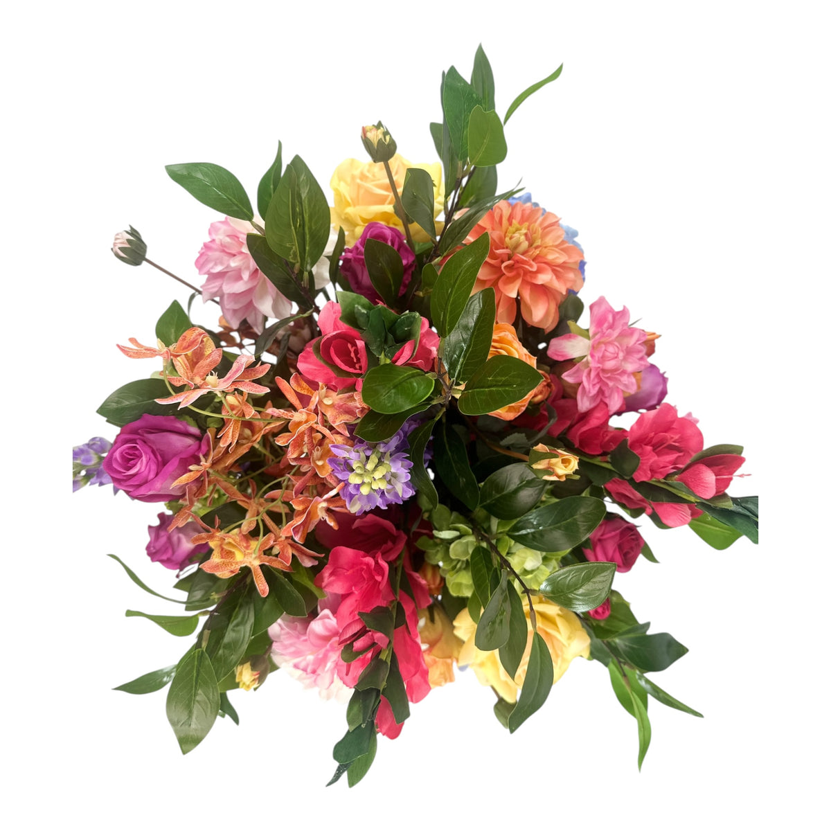 Mixed Hydrangea Roses and Snapdragon Arrangement in a Glass Vase