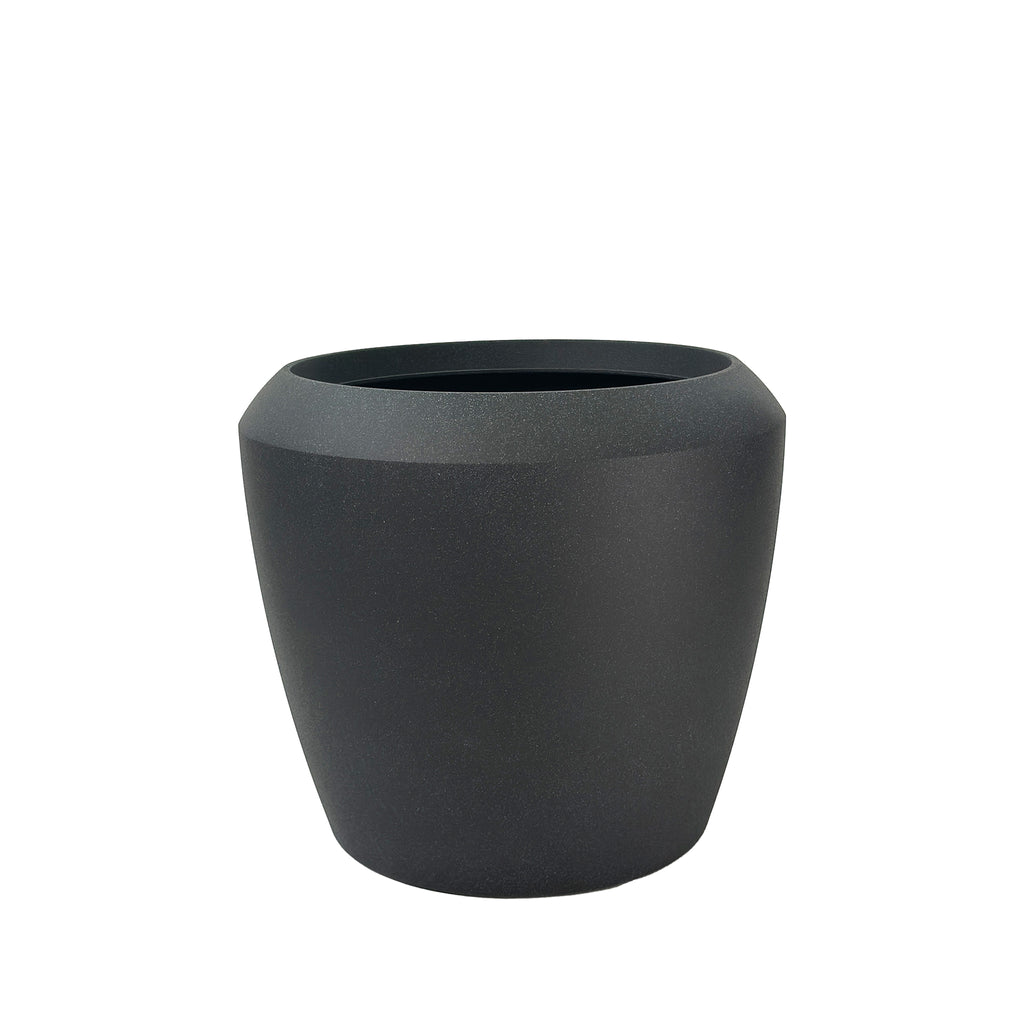 Coal Black Linford Planter 44x39.5cm. Cement-like texture, eco-friendly & lightweight. 