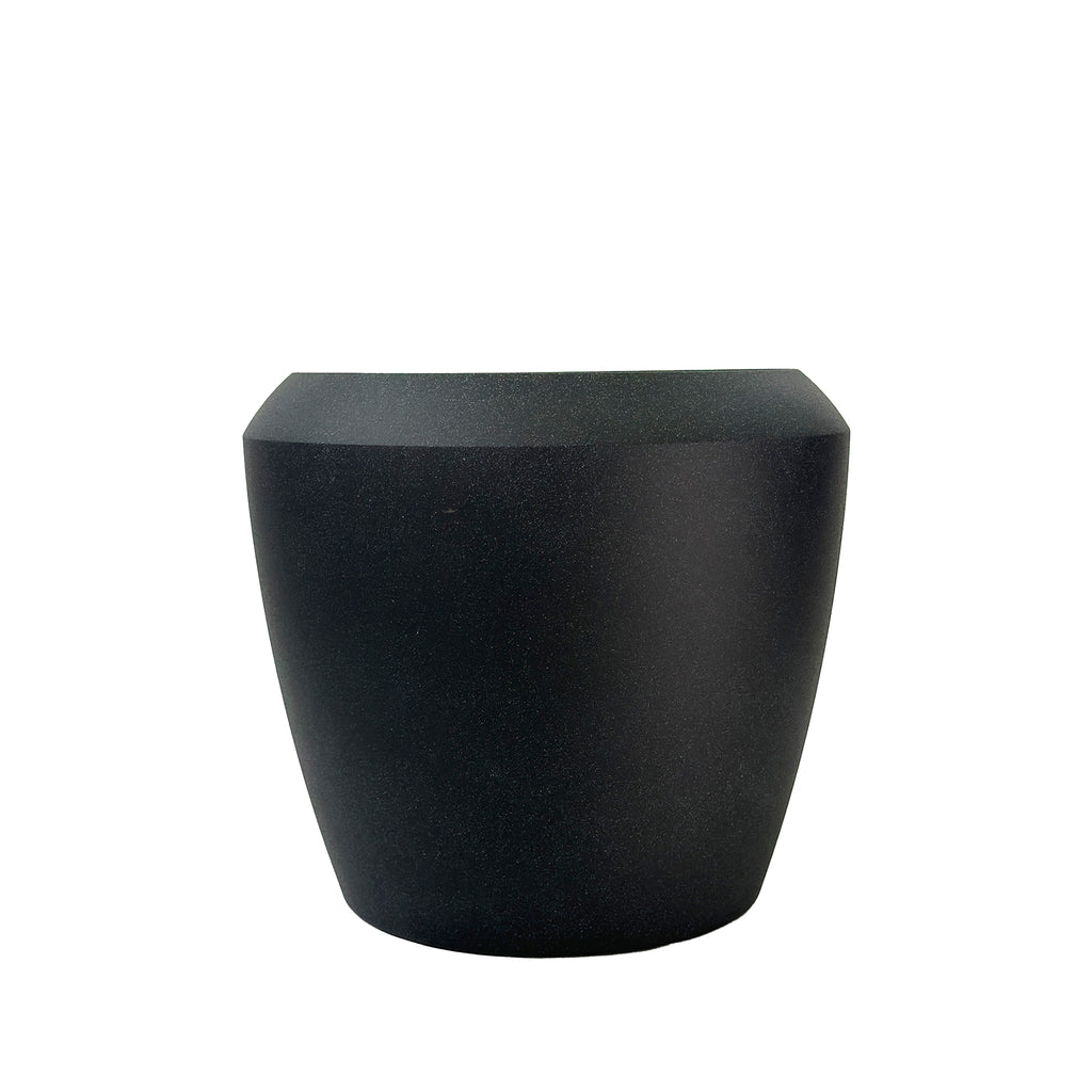 Coal Black Linford Planter 44x39.5cm. Cement-like texture, eco-friendly & lightweight, Side view.  