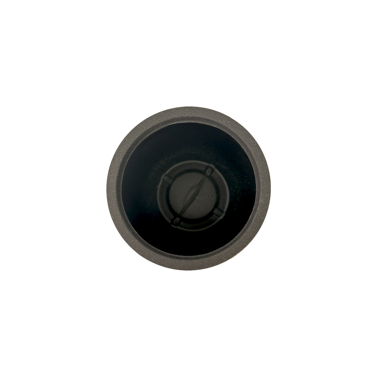 40 cm Poly-resin, Medium Ribbed planter, Mediterranean Black with a terrazzo finish, Lightweight, Weather resistant and eco friendly, Top view.