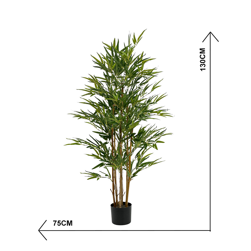 Artificial bamboo plant with dimensions on a white background