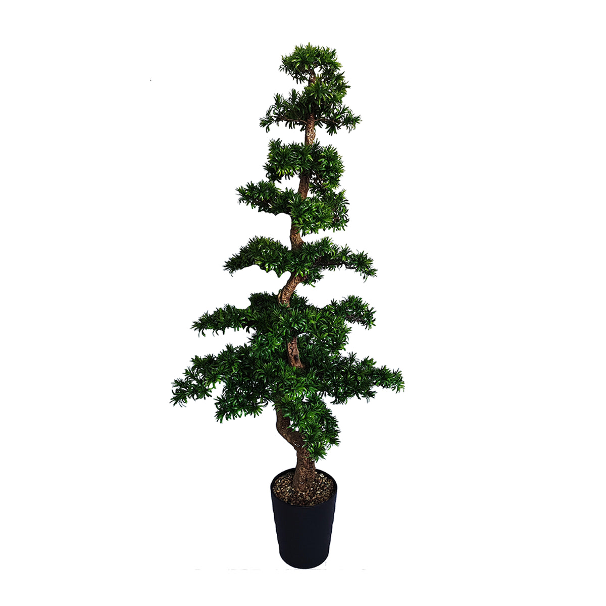 Potted artificial Bonzai tree with a white background