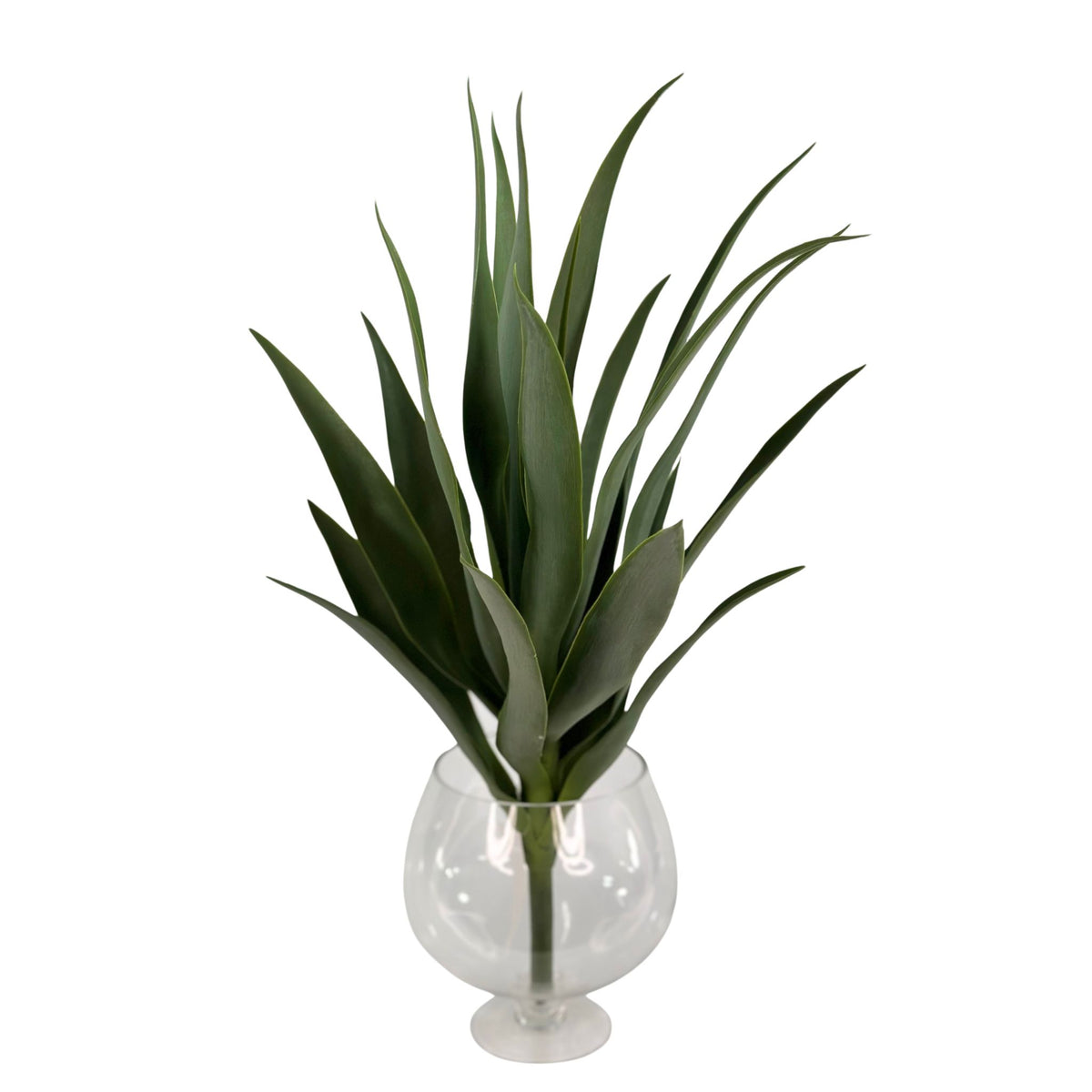 Filler Yucca - 62cm. Close up view of artificial plant in glass vase. Available from Plant Couture.